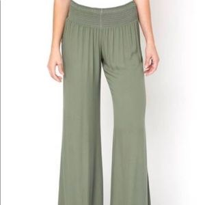 South Moon Under Abbeline Smocked Waist Wide Leg Pant, green flowy pant